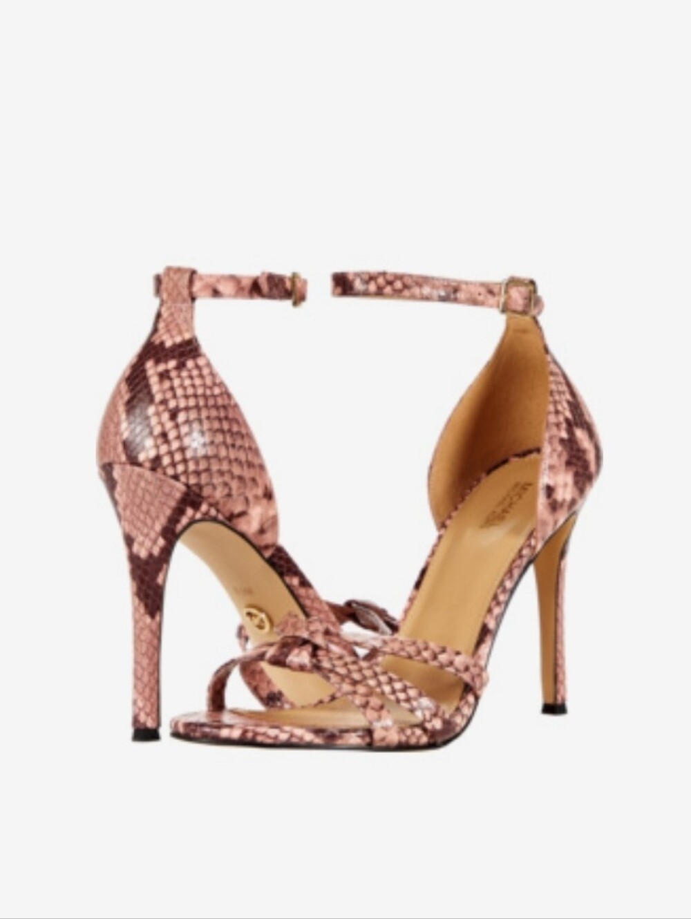 Michael Kors Cardi snake-embossed leather ankle-strap sandals in a brown/pink
